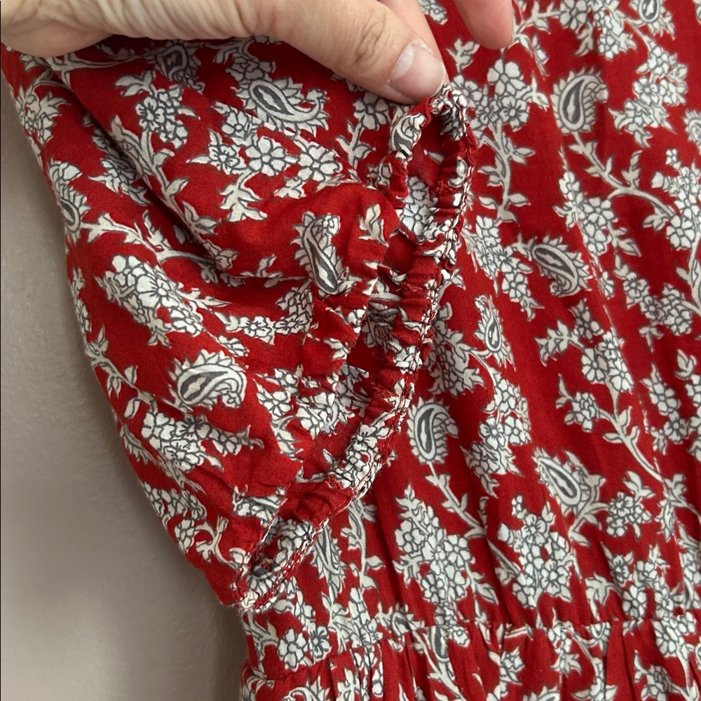 Madewell Pintucked Puff-Sleeve Midi Dress Floral Boho in Ground Madder Size 2 - Picture 6 of 15
